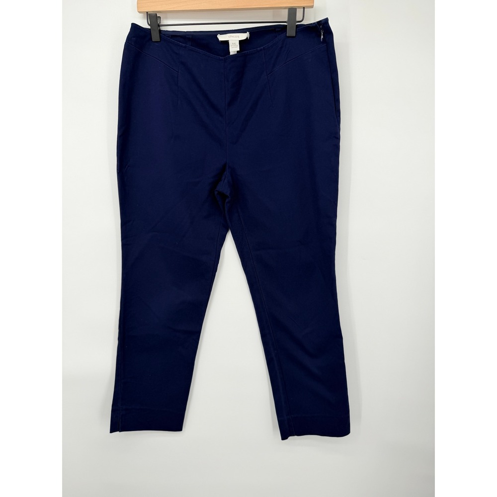 Chico's Smooth-01 Ankle Pants Women 1.5 Navy Blue Good Stretch Slim Side Zip